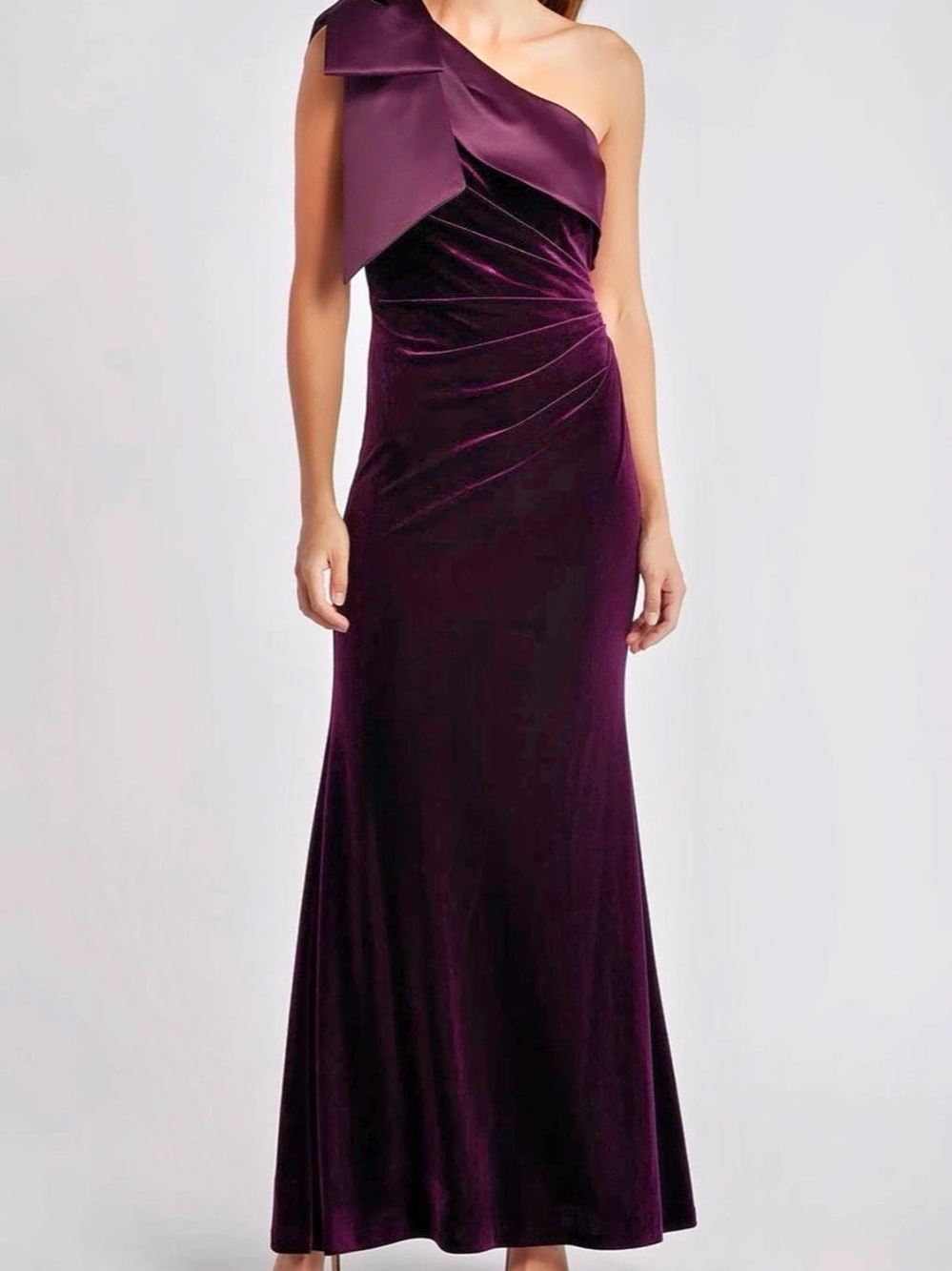 Eliza J Velvet & Satin One-Shoulder Gown Maxi Dress Purple